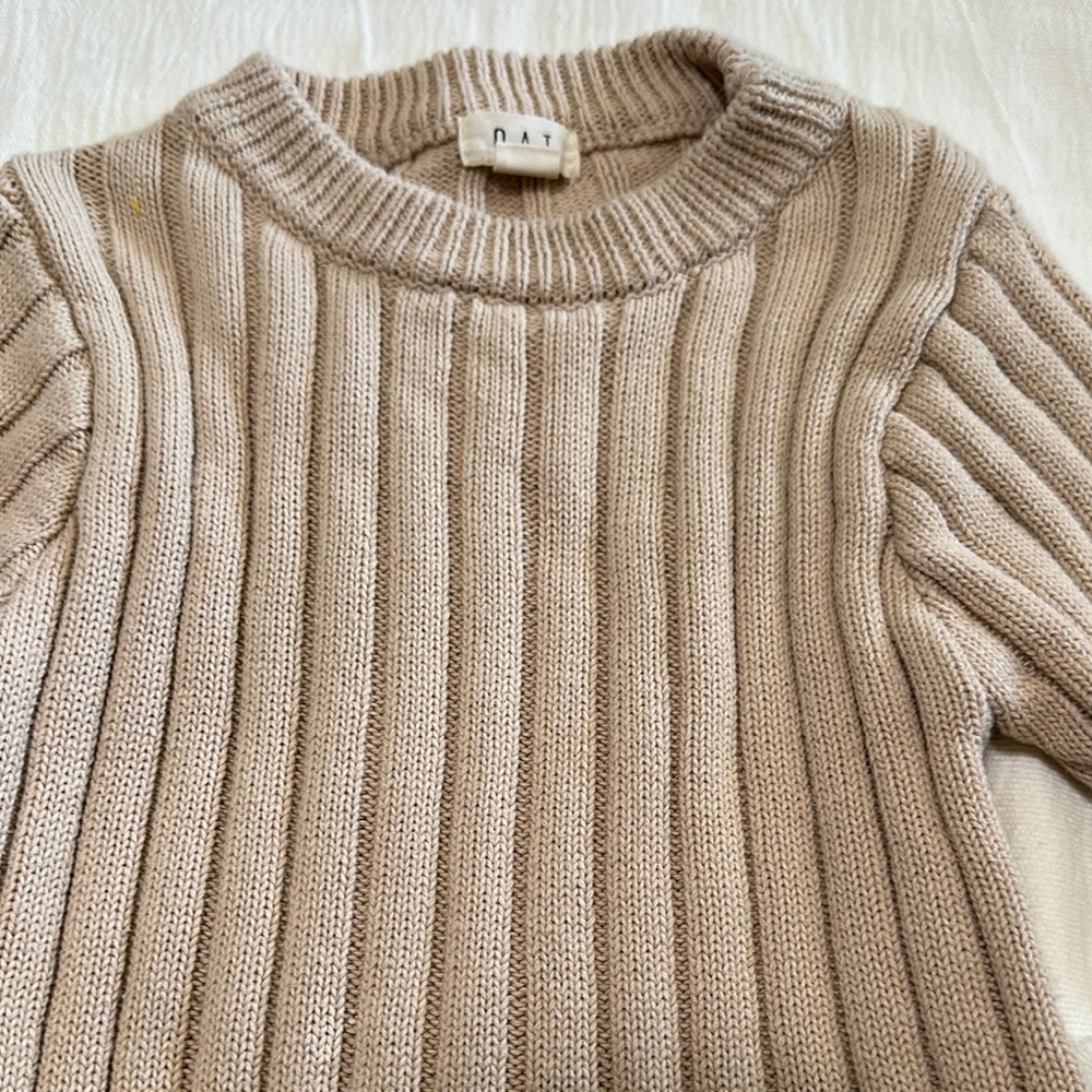 Beige Ribbed Knit Sweater - Picture 3 of 11